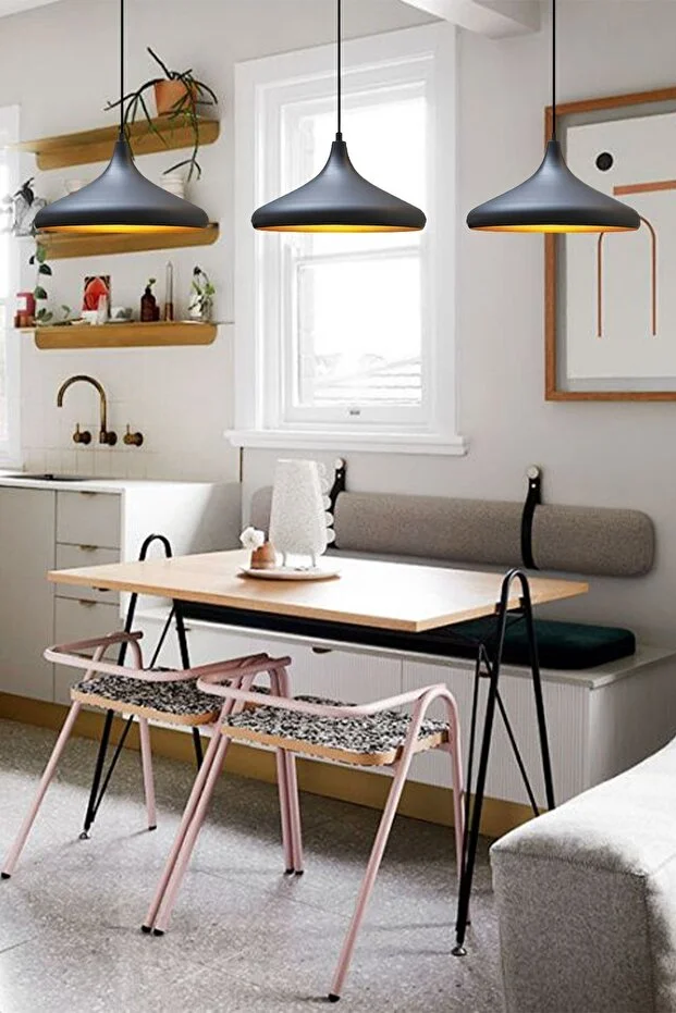 Üçlü Champion Siyah Sarkıt Lamba Yemek Masası Oturma Odası Mutfak Salon Otel Showroom Hol